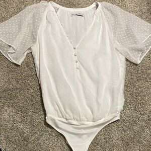 Abercrombie & Fitch White Textured Bodysuit